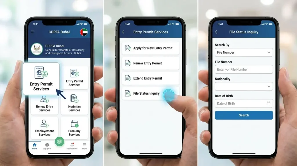 gdrfa-app-steps-open-app-tap-services-file-status-inquiry-select-passport-information-to-check-visa-status