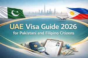 uae-visa-guide-2026-infographics-for-pakistani-and-filipino-citizens-application-process-documents-travel-illustration