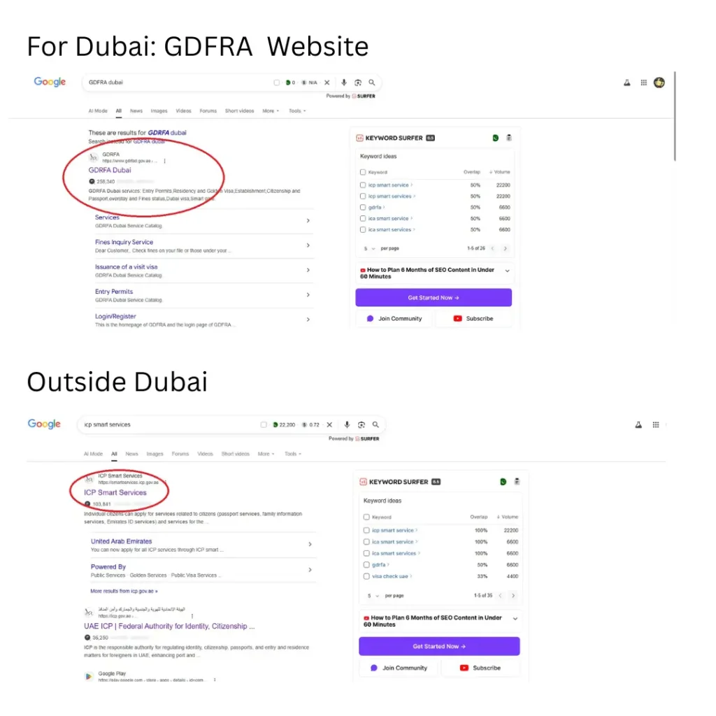 dubai-gdfra-website-search-result-and-icp-smart-services-page-dubai-visa-services-access
