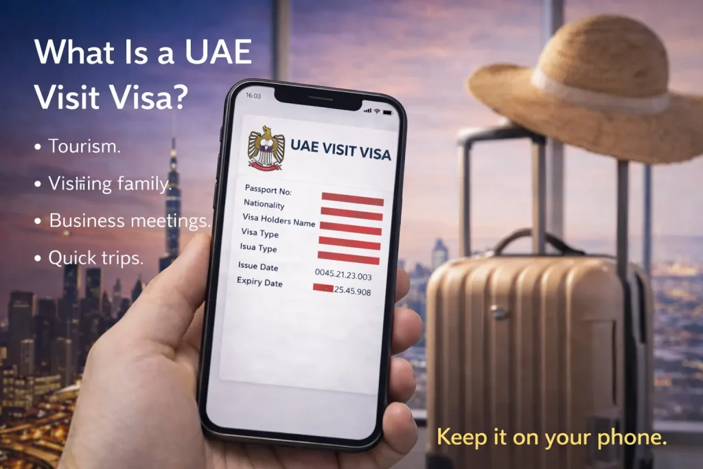 uae-visit-visa-on-phone-with-travel-purposes-listed-and-suitcase-ready-for-trip-to-dubai