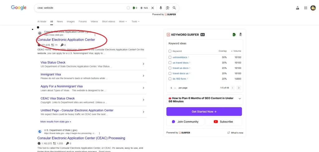 google-search-results-showing-ceac-website-with-consular-electronic-application-center-link-highlighted-for-visa-application-and-status-check