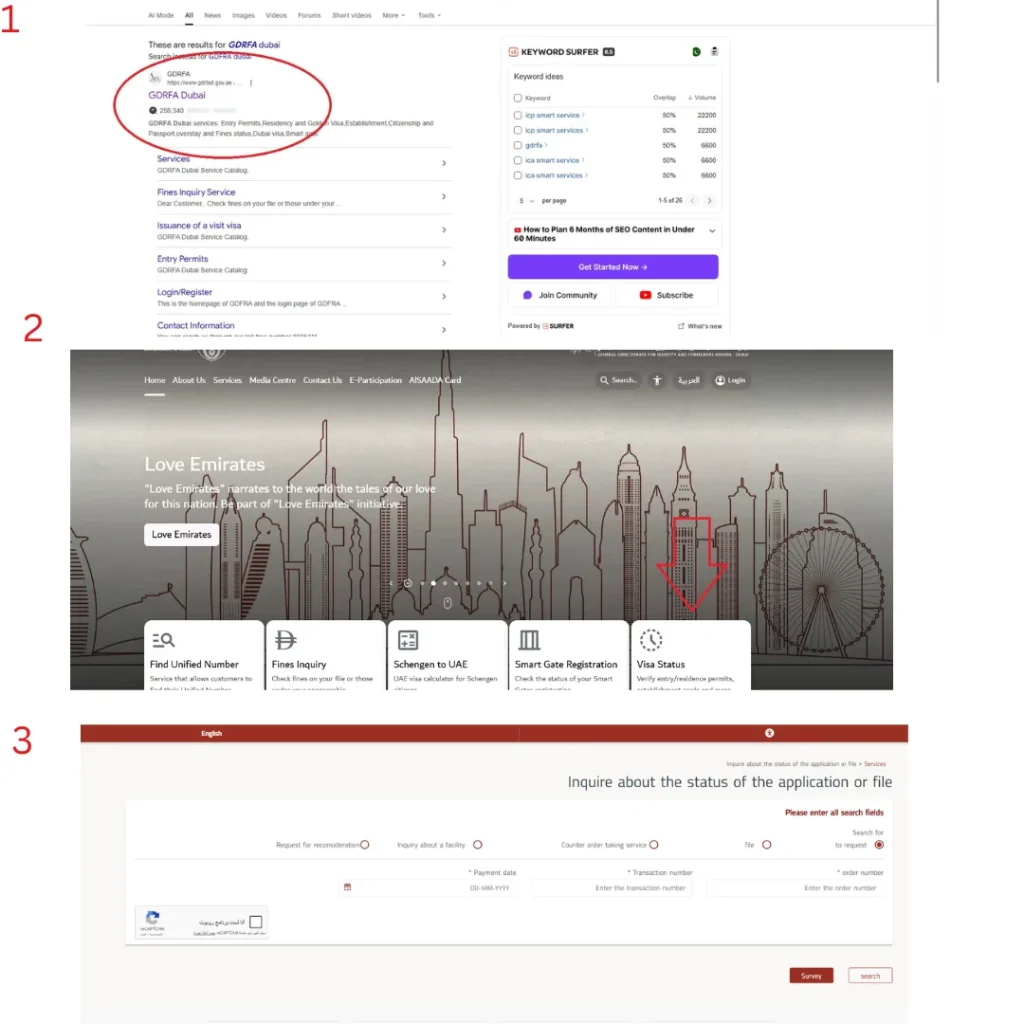 gdrfa-dubai-search-result-and-visa-status-check-navigation-steps-on-official-website-interface
