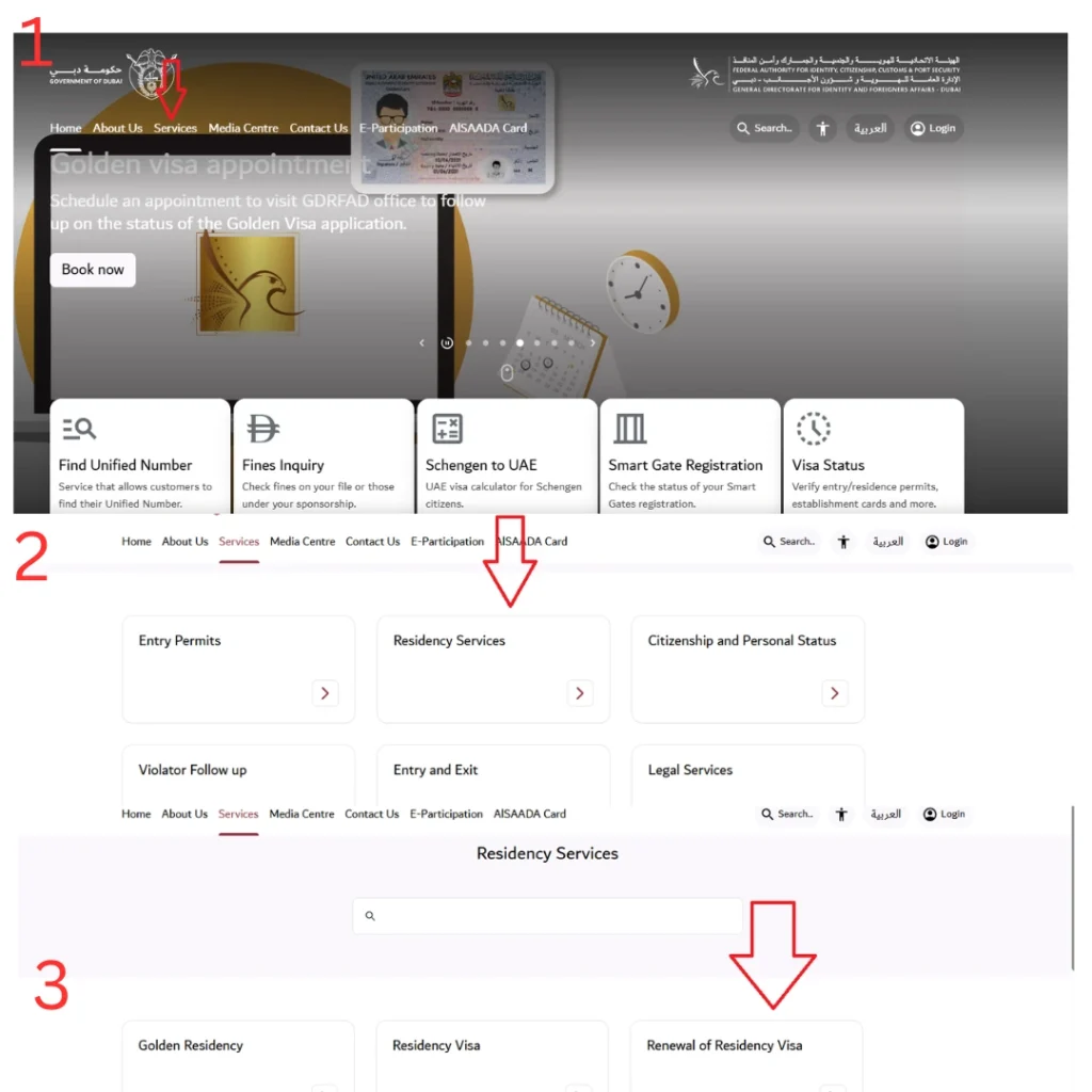 gdrfa-dubai-website-steps-navigating-to-residency-services-and-renewal-of-residency-visa-section